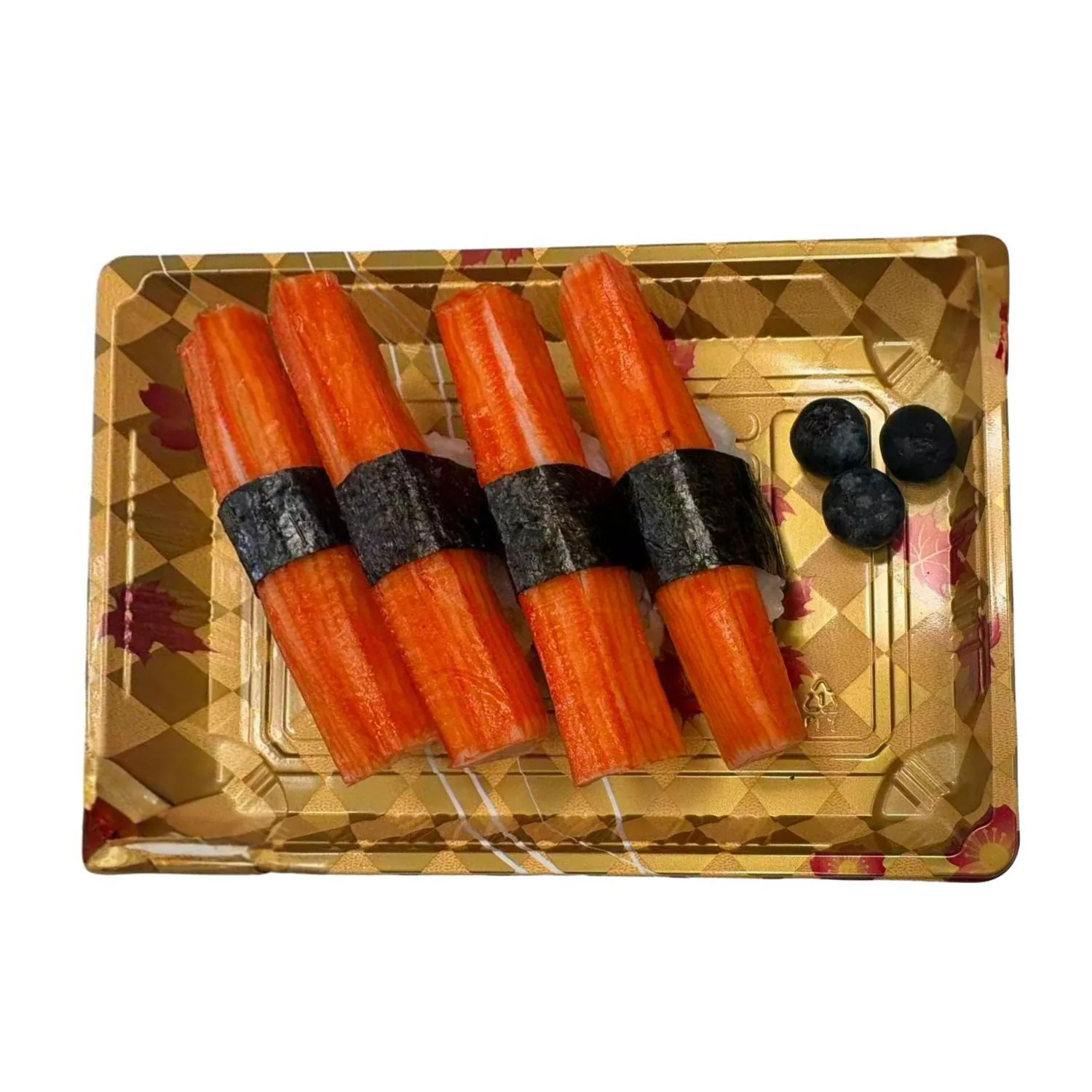 Crab stick nigiri sushi served with berries at LR Sushi, a Japanese Restaurant in London