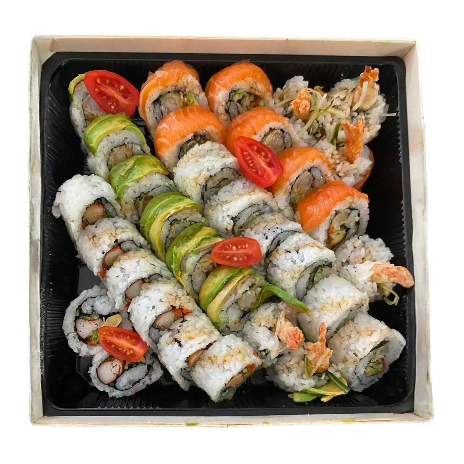 Assorted sushi rolls with salmon, avocado & shrimp at LR Sushi, a Japanese Restaurant in London